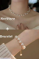 Elegant Beaded Gold Plated Pearl Necklace And Bracelet Set - 1 Pc