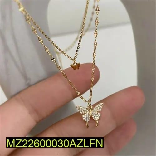 1 Pc Alloy Gold Plated Double Layered Butterfly Design Pendant