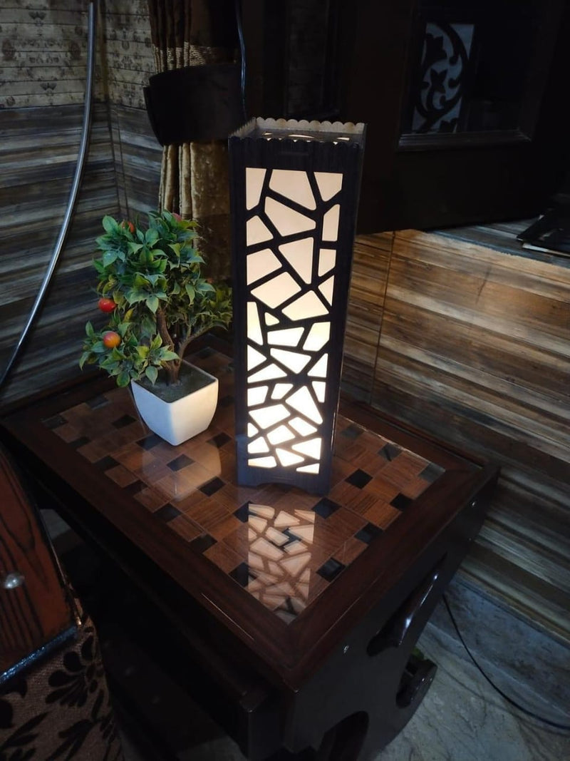 Big Size Wooden Side Table Lamp With Laser Cutting