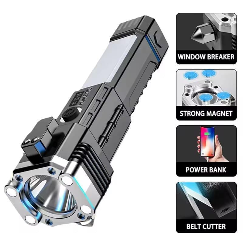 Rechargeable Multi-function Flashlight with Safety Hammer and Type-C Charging Port &- 1 Pc